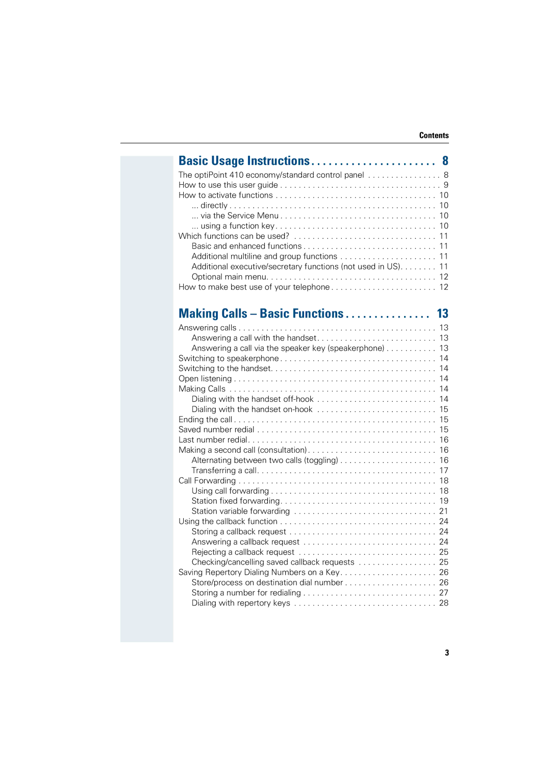 Siemens OptiPoint 410 operating instructions Making Calls Basic Functions, Basic Usage Instructions 