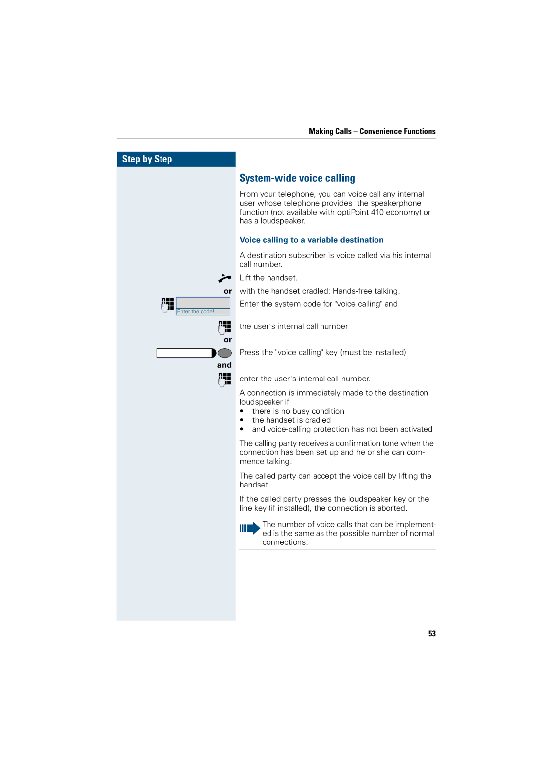 Siemens OptiPoint 410 operating instructions System-wide voice calling, Voice calling to a variable destination 