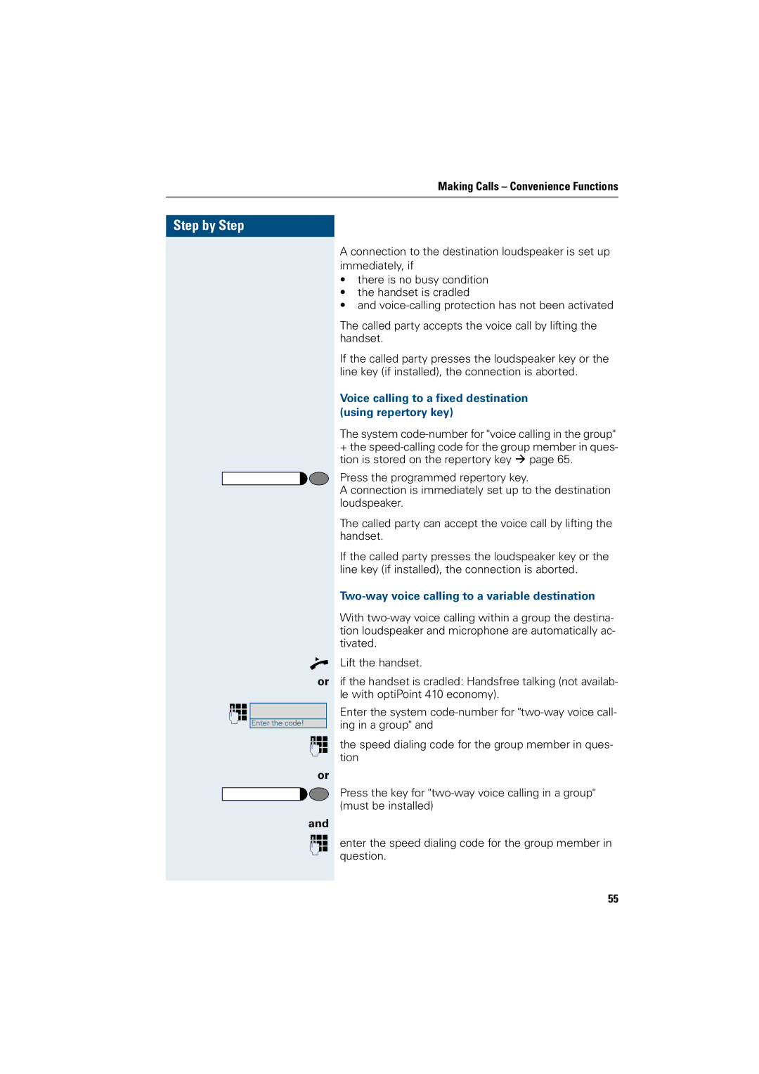 Siemens OptiPoint 410 operating instructions Voice calling to a fixed destination using repertory key 