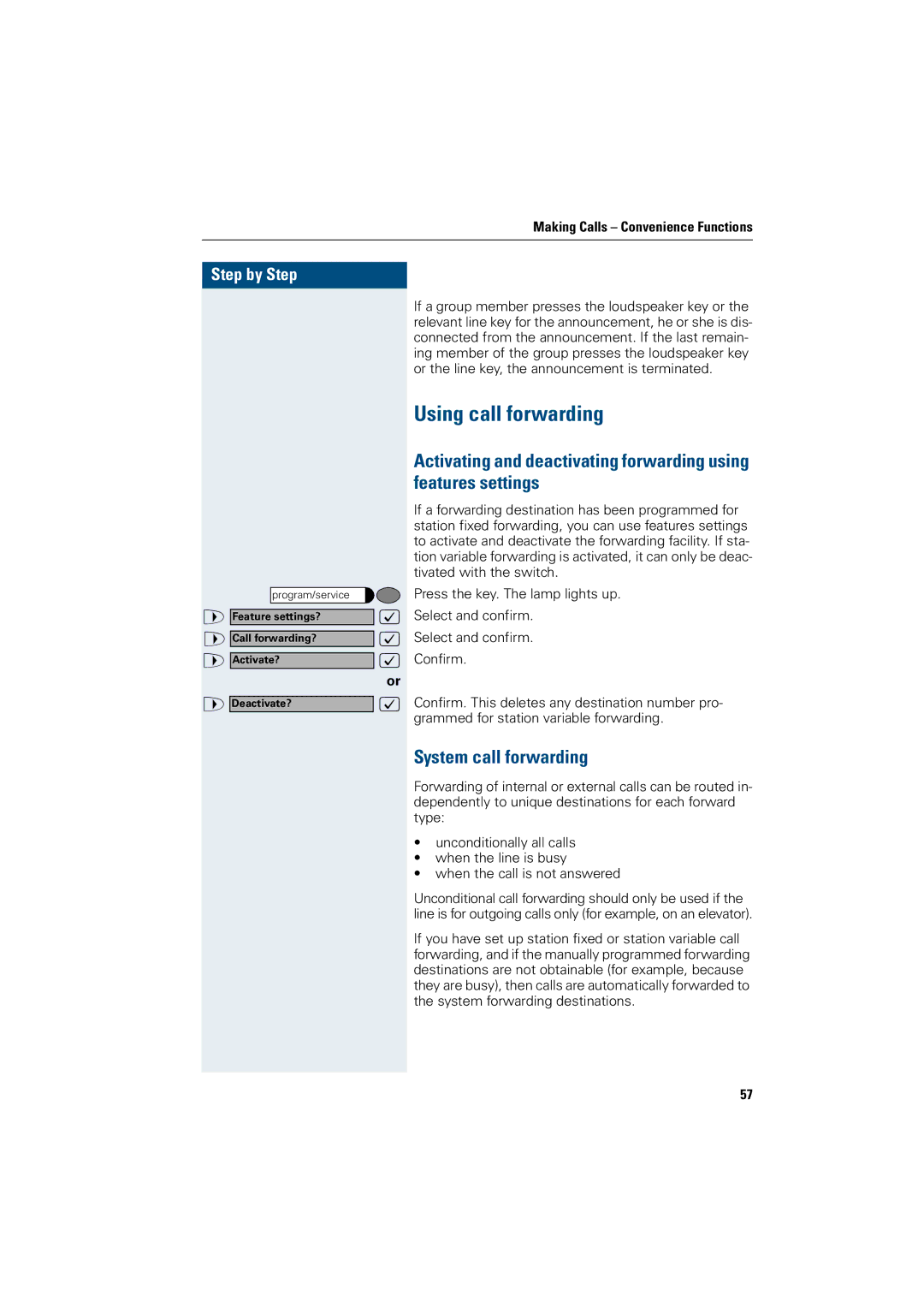 Siemens OptiPoint 410 operating instructions Using call forwarding, System call forwarding 