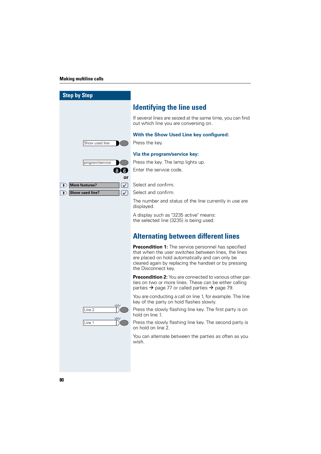 Siemens OptiPoint 410 operating instructions Identifying the line used, Alternating between different lines 