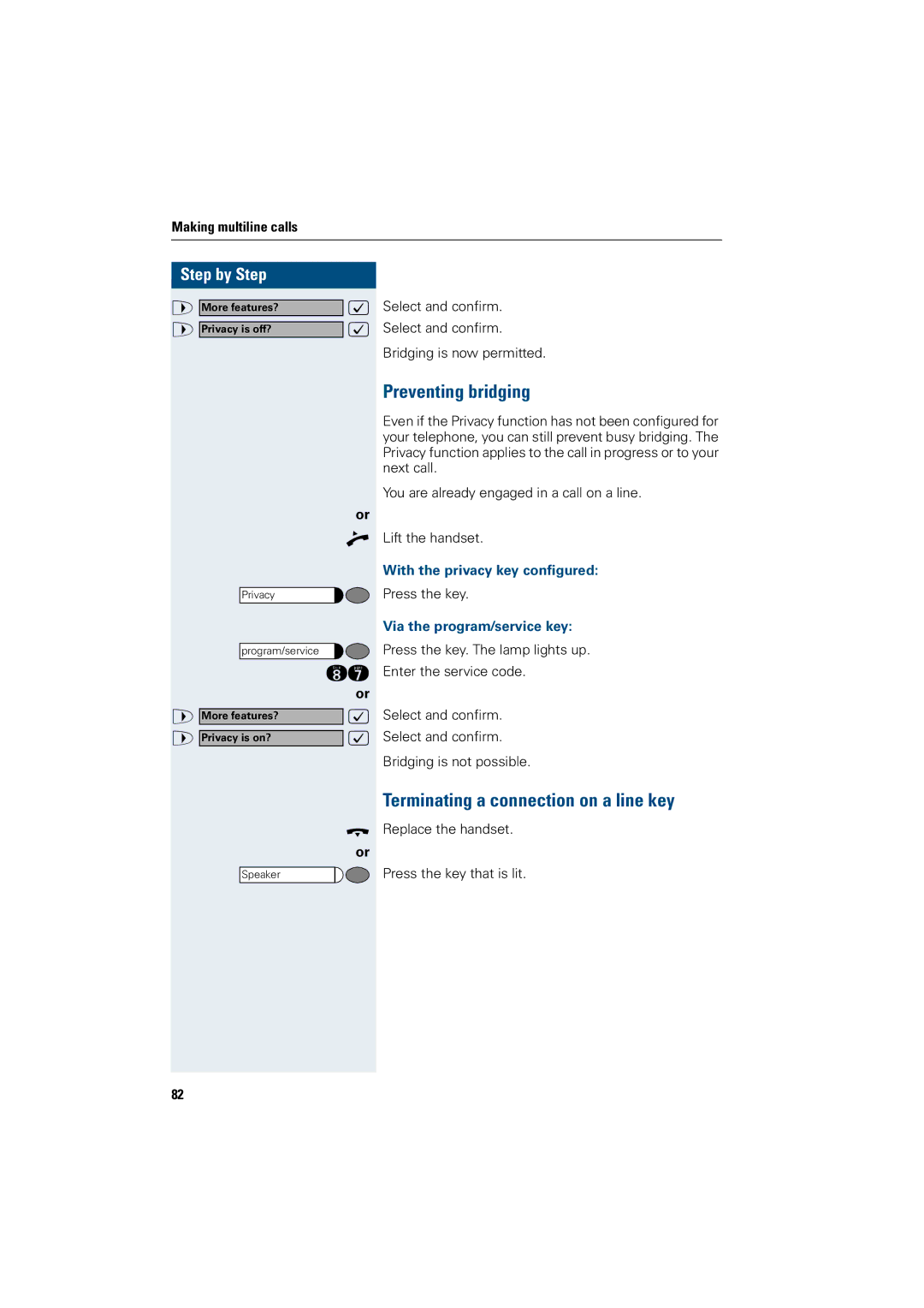 Siemens OptiPoint 410 operating instructions Preventing bridging, Terminating a connection on a line key 