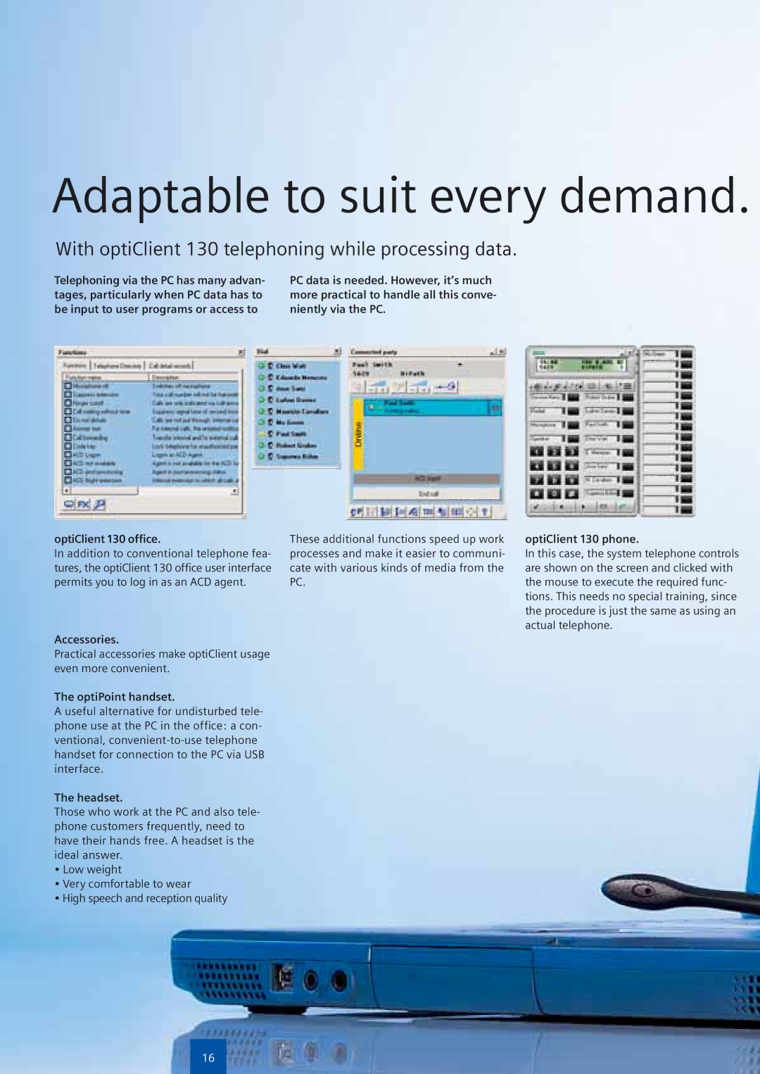 Siemens optiPoint family With optiClient 130 telephoning while processing data, Accessories, OptiPoint handset, Headset 