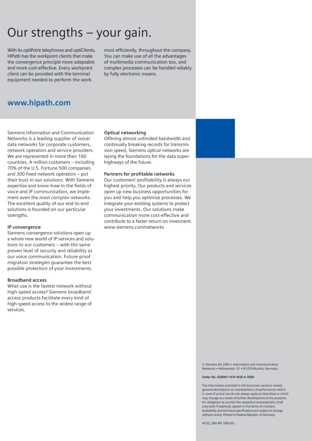 Siemens optiPoint family manual IP convergence, Broadband access, Optical networking, Partners for profitable networks 