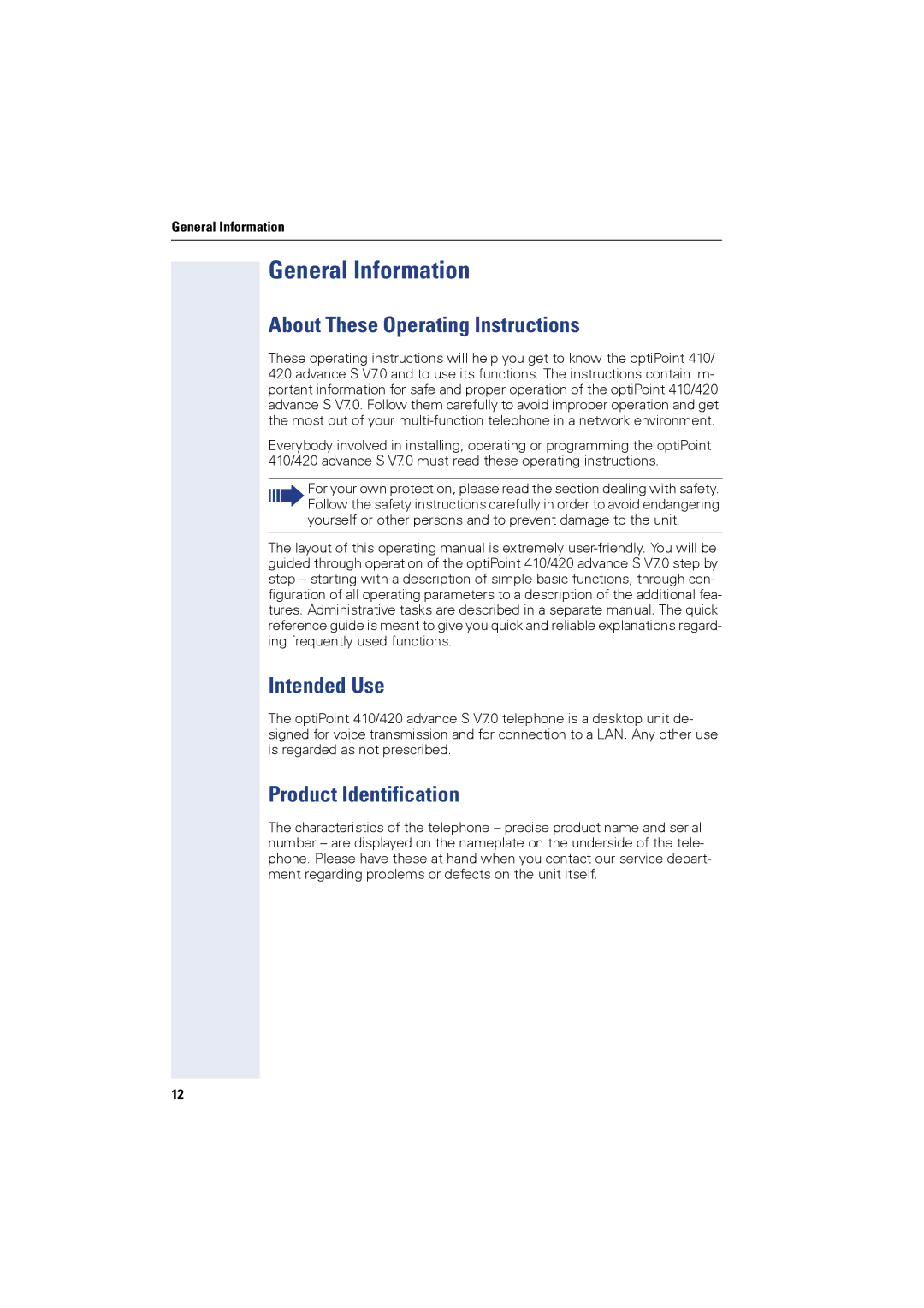 Siemens OPTIPOINT420 About These Operating Instructions, Intended Use, Product Identification, General Information 