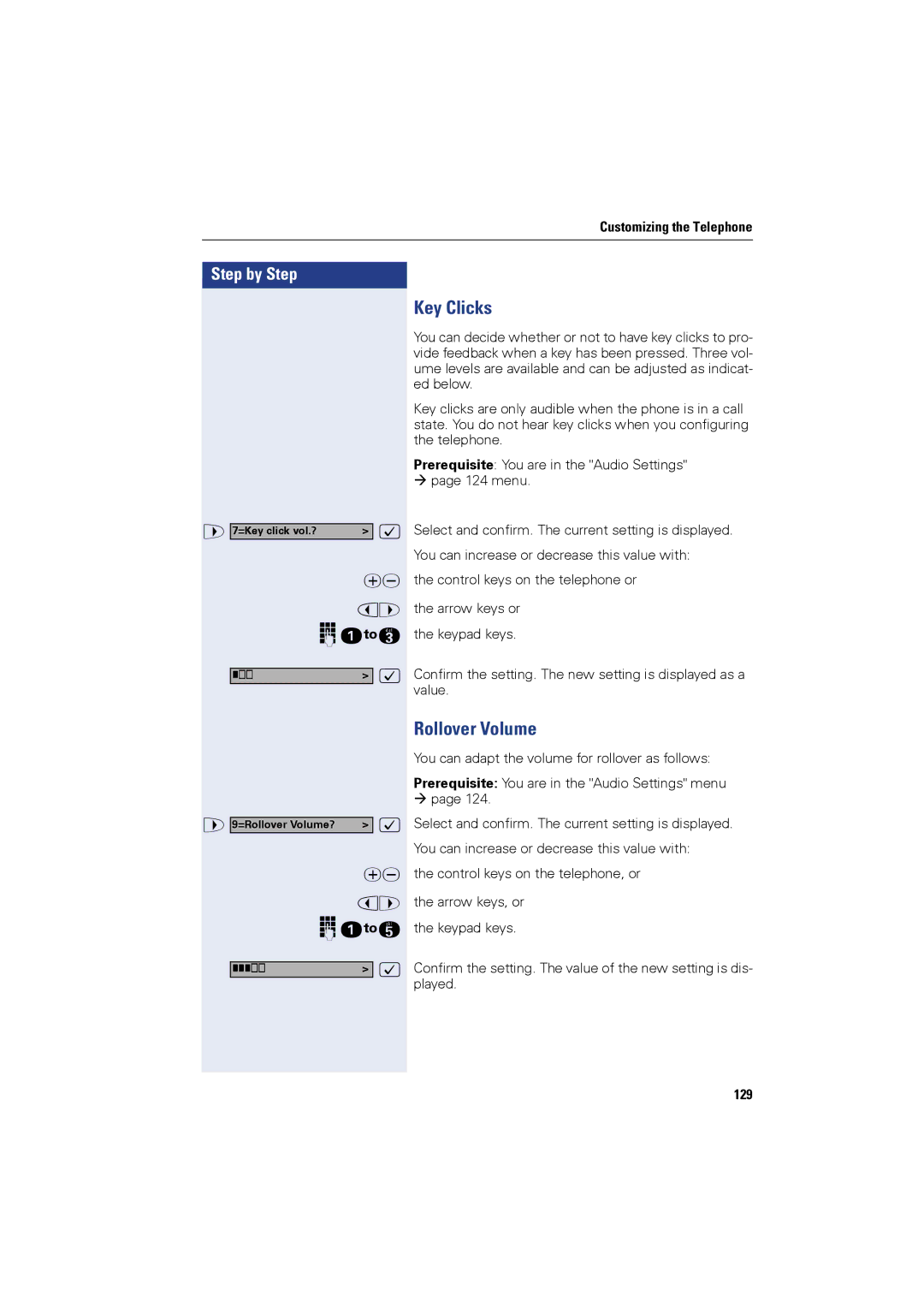 Siemens OPTIPOINT410, OPTIPOINT420 user manual Key Clicks, Rollover Volume, 129 