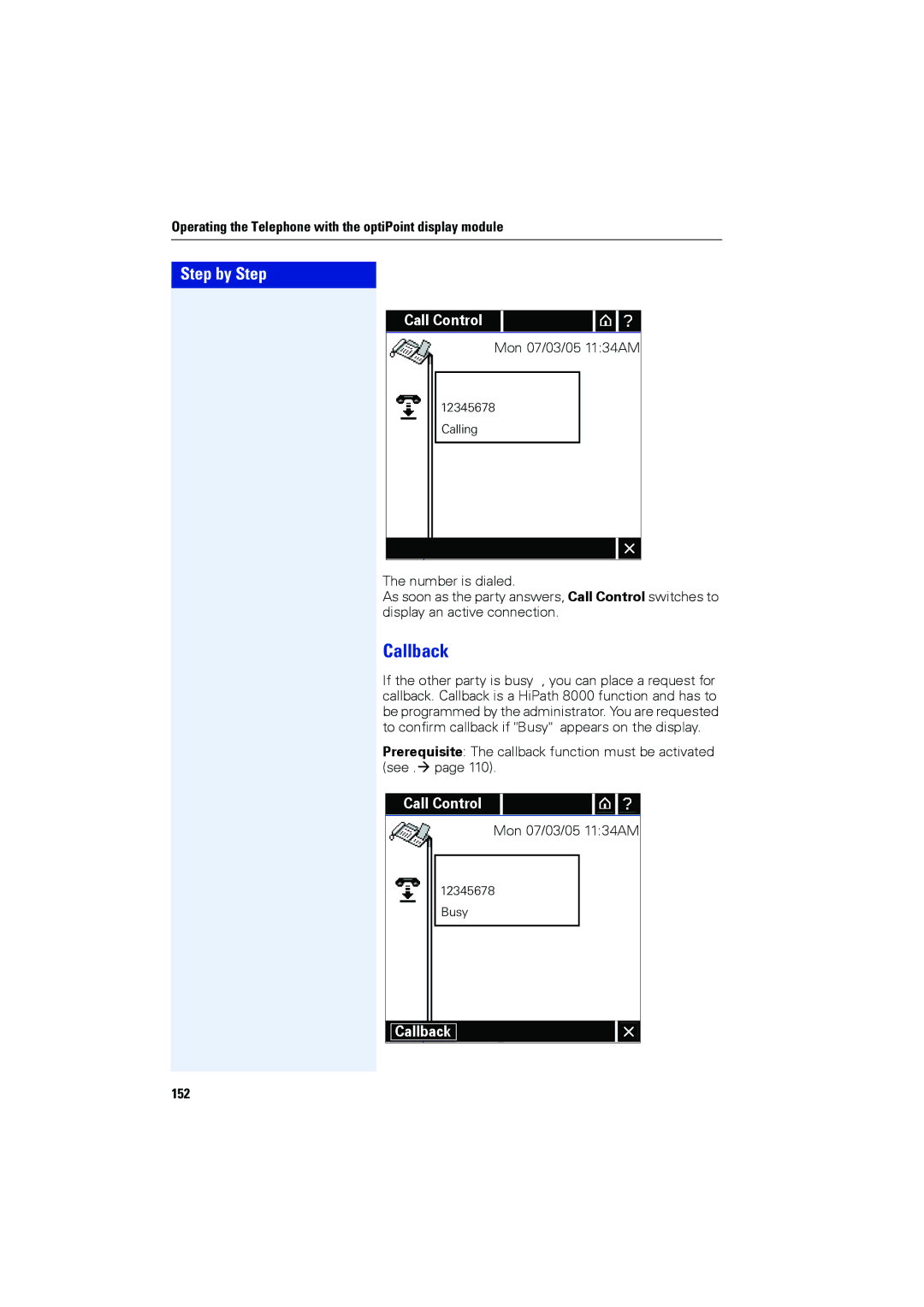 Siemens OPTIPOINT420, OPTIPOINT410 user manual Callback, 152 