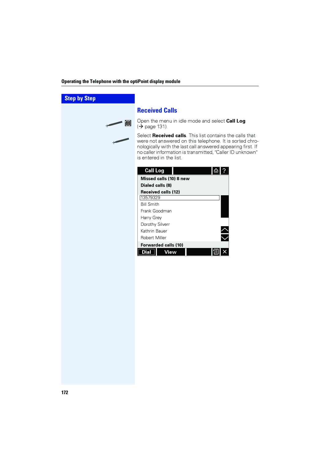 Siemens OPTIPOINT420, OPTIPOINT410 user manual Received Calls, 172 