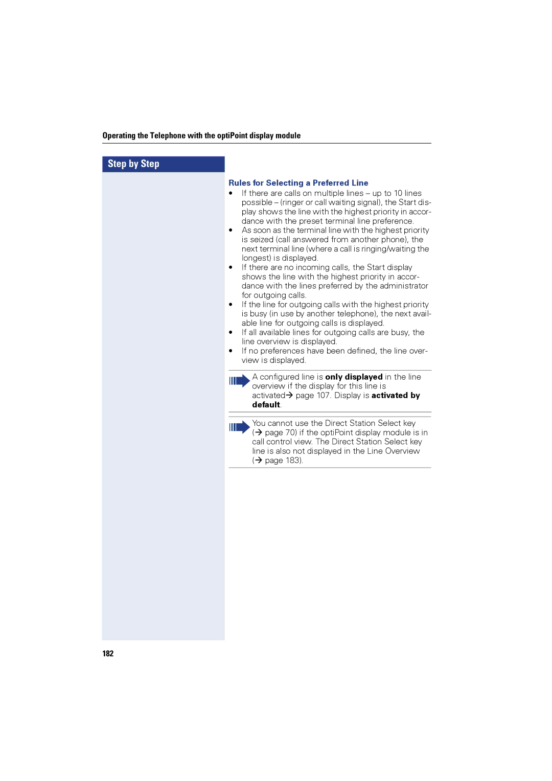 Siemens OPTIPOINT420, OPTIPOINT410 user manual Rules for Selecting a Preferred Line, 182 