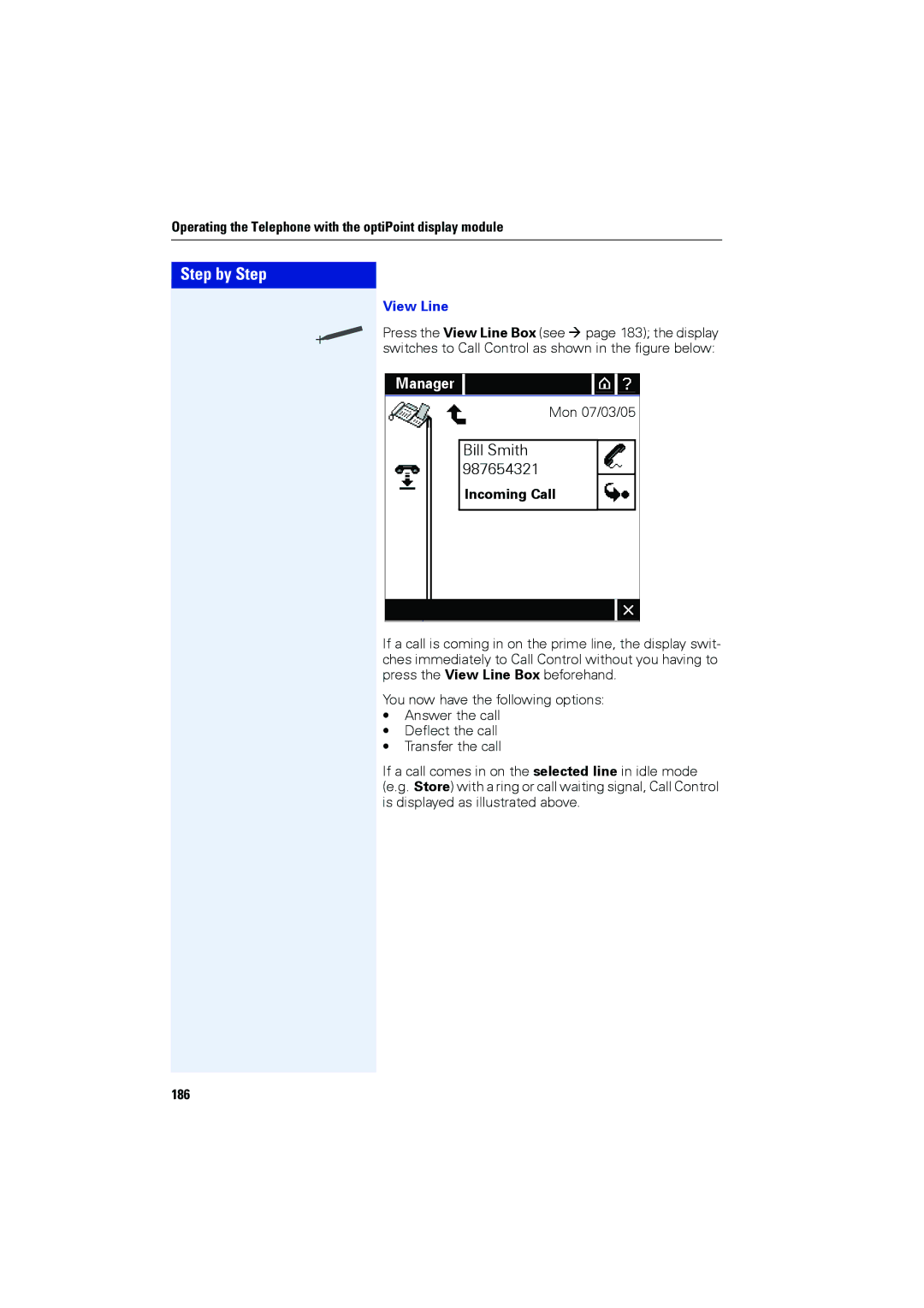 Siemens OPTIPOINT420, OPTIPOINT410 user manual View Line, 186 