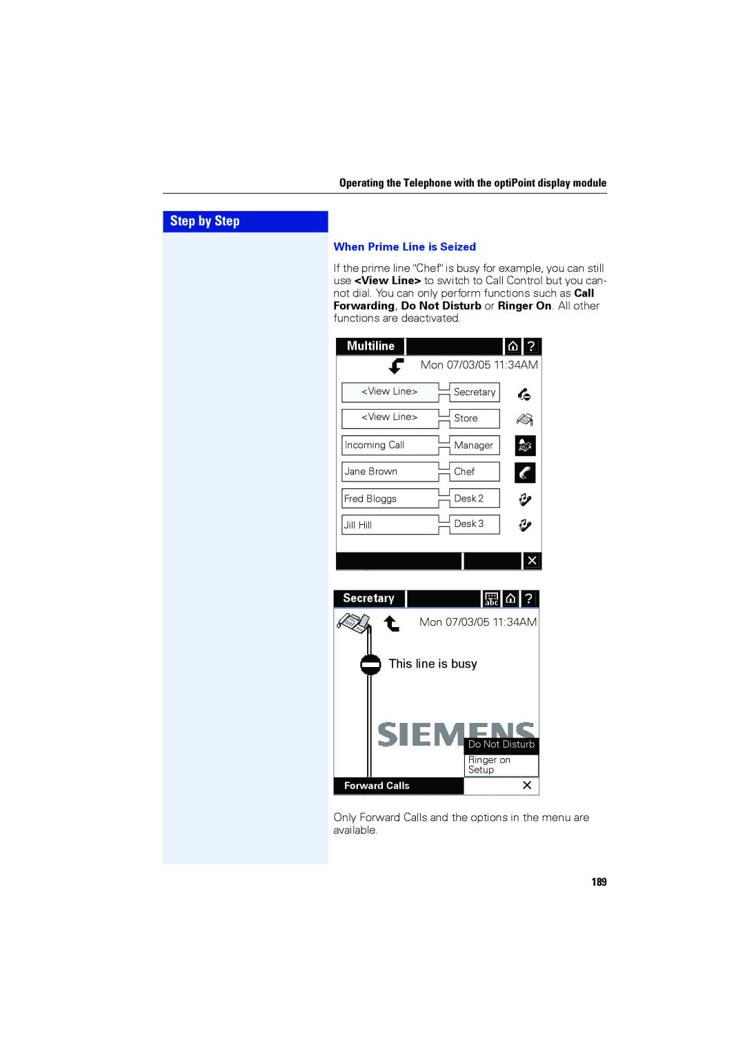 Siemens OPTIPOINT410, OPTIPOINT420 user manual When Prime Line is Seized, 189 