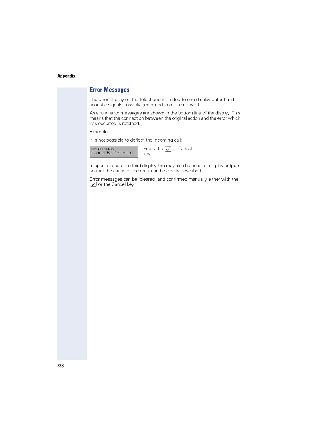 Siemens OPTIPOINT420, OPTIPOINT410 user manual Error Messages, 236 