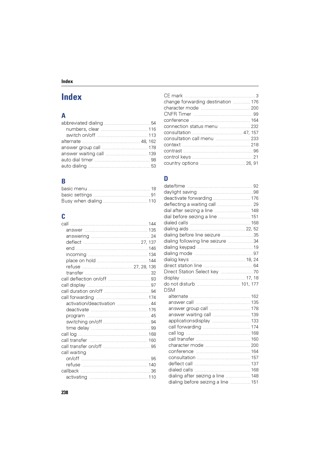 Siemens OPTIPOINT420, OPTIPOINT410 user manual Index, 238 