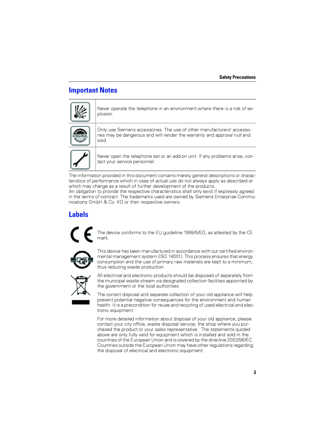 Siemens OPTIPOINT410, OPTIPOINT420 user manual Important Notes, Labels 