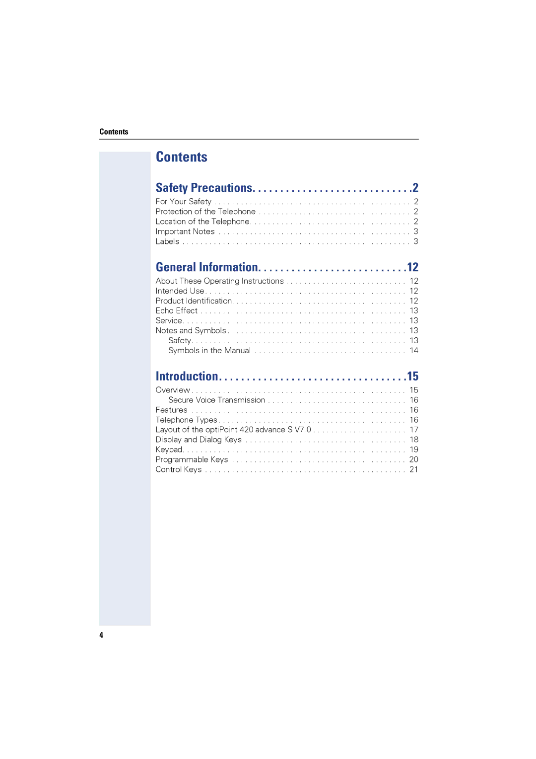 Siemens OPTIPOINT420, OPTIPOINT410 user manual Contents 