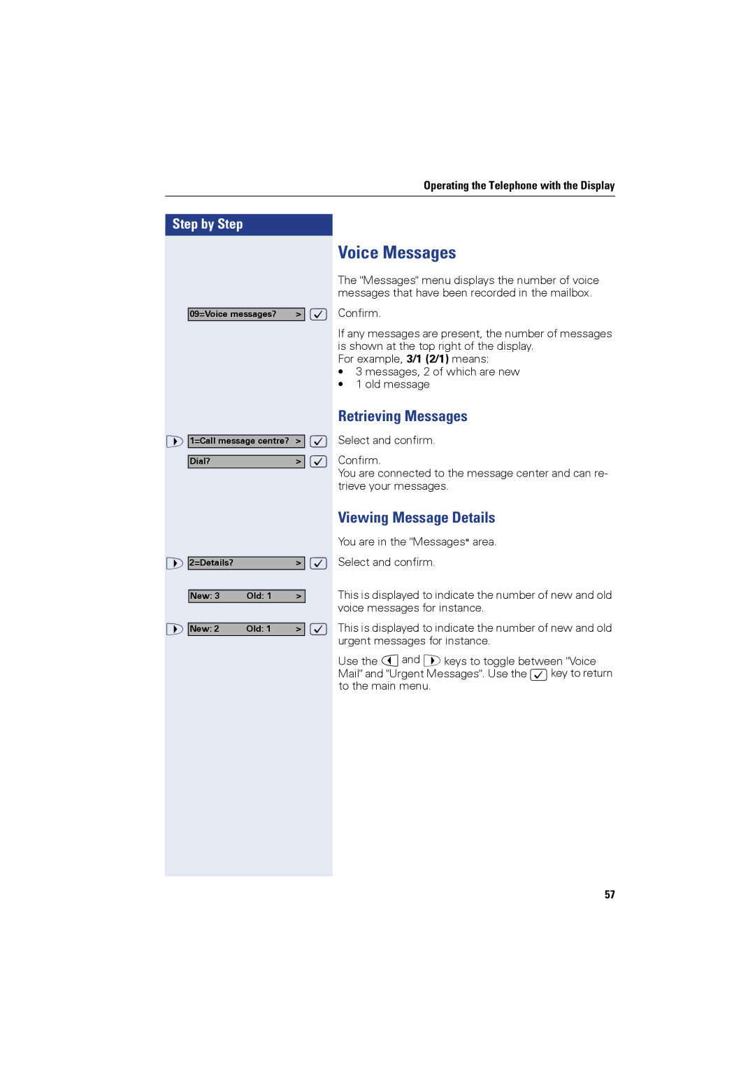 Siemens OPTIPOINT410, OPTIPOINT420 user manual Voice Messages, Retrieving Messages, Viewing Message Details 