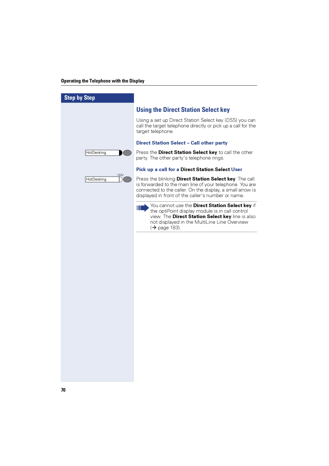 Siemens OPTIPOINT420, OPTIPOINT410 user manual Using the Direct Station Select key, Direct Station Select Call other party 