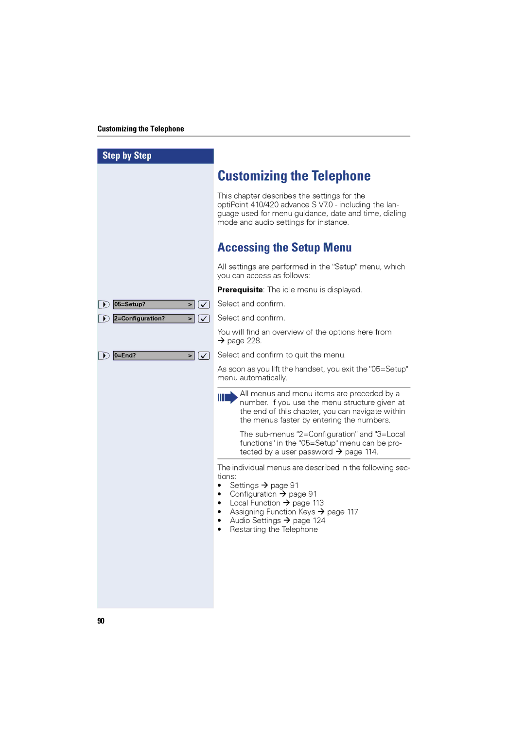 Siemens OPTIPOINT420, OPTIPOINT410 user manual Accessing the Setup Menu, Customizing the Telephone 