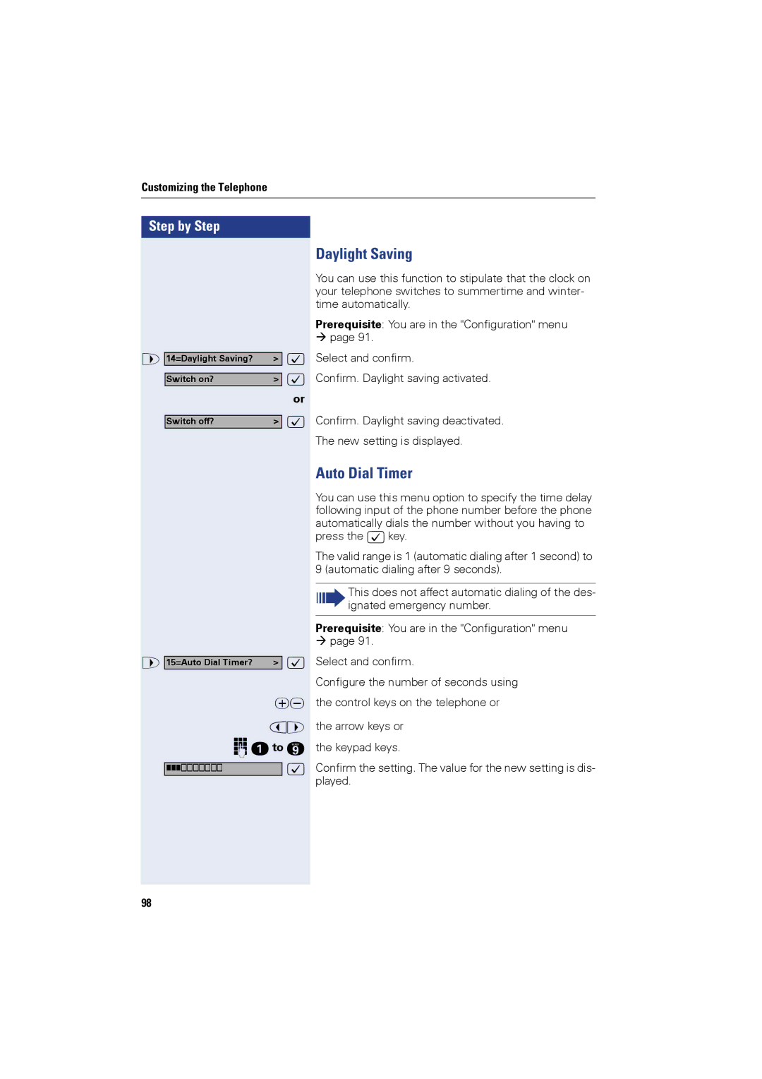 Siemens OPTIPOINT420, OPTIPOINT410 user manual Daylight Saving, Auto Dial Timer 