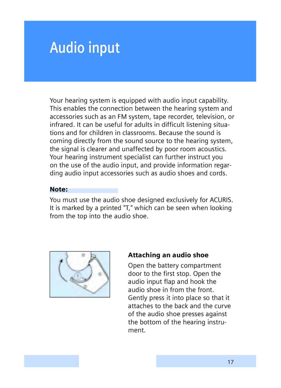 Siemens S, P manual Audio input, Attaching an audio shoe 