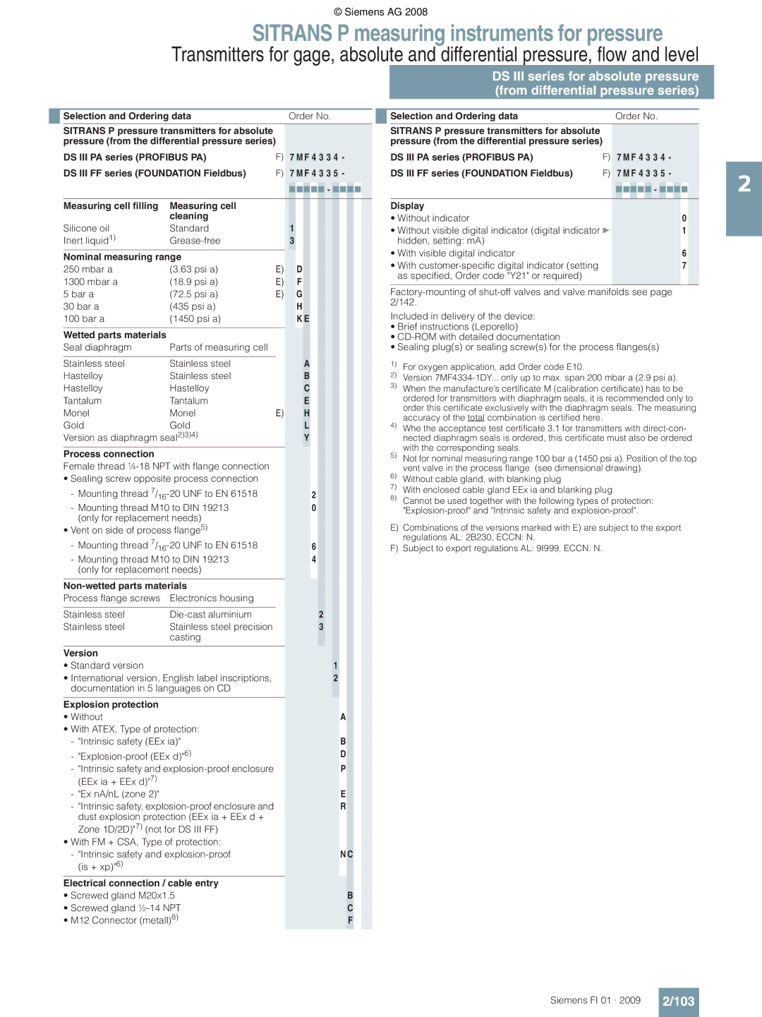 Siemens P technical specifications 103, Casting 