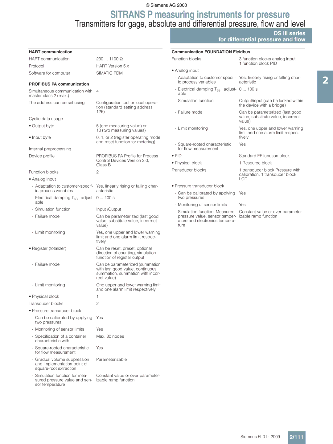 Siemens P technical specifications 111, Hart communication 