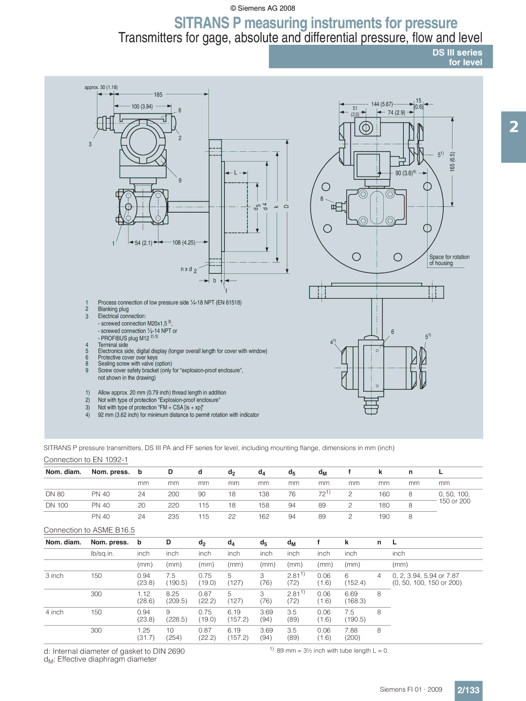 Siemens P technical specifications 133, 200 138 721 160 150 or 220 115 158 180 235 162 190 