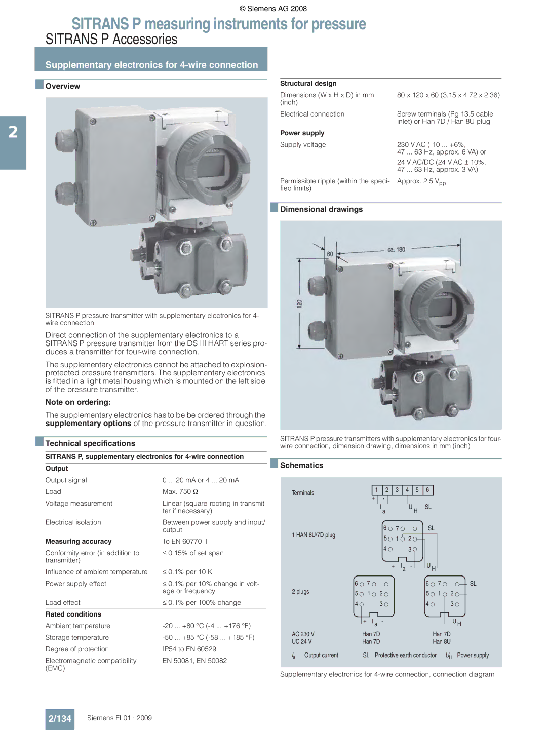 Siemens Sitrans P Accessories, Supplementary electronics for 4-wire connection, 134, Structural design 