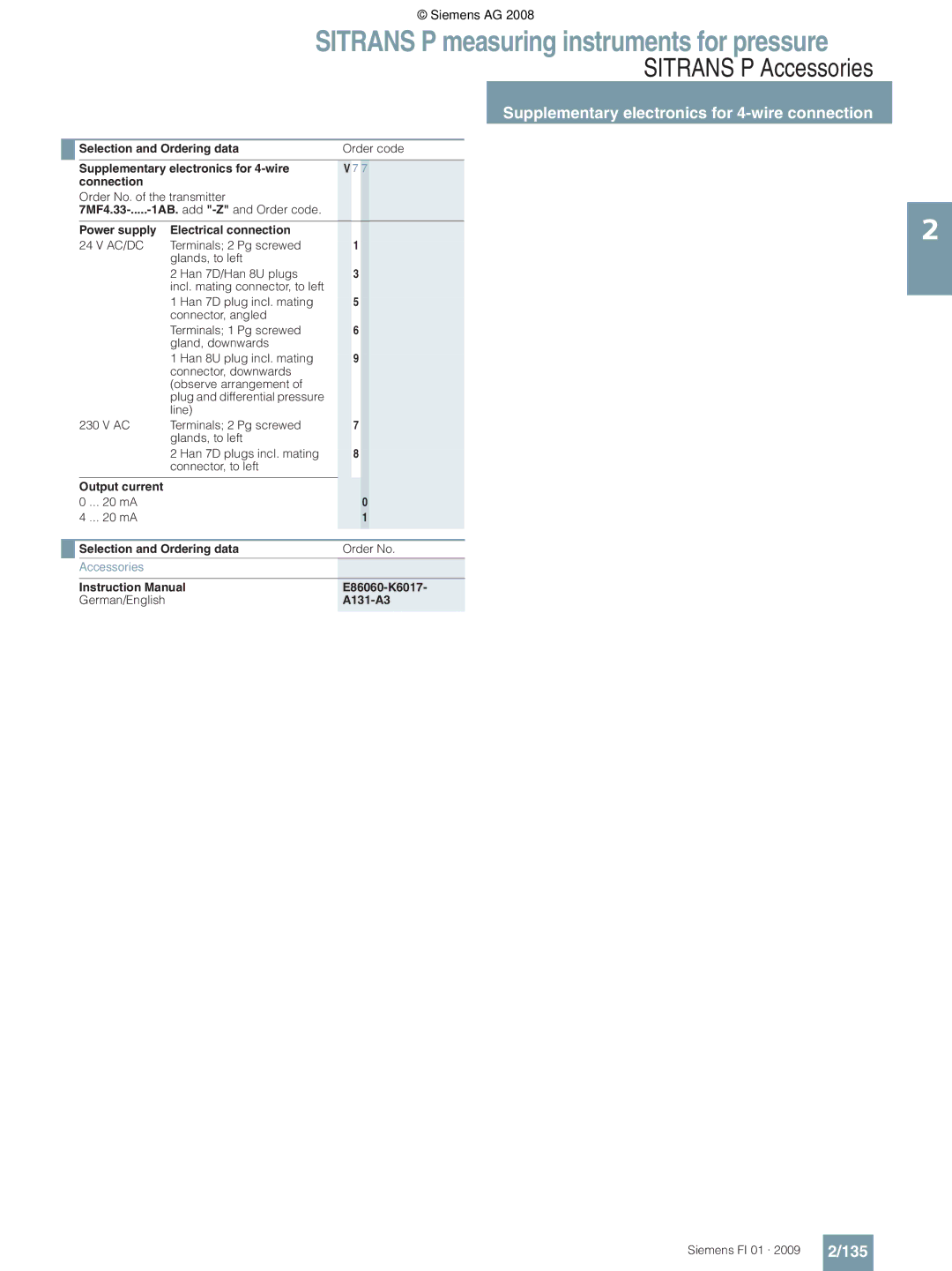 Siemens P 135, Supplementary electronics for 4-wire Connection, Output current, E86060-K6017, A131-A3 