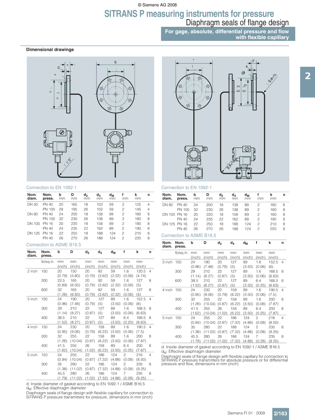 Siemens P technical specifications 163, Dimensional drawings 