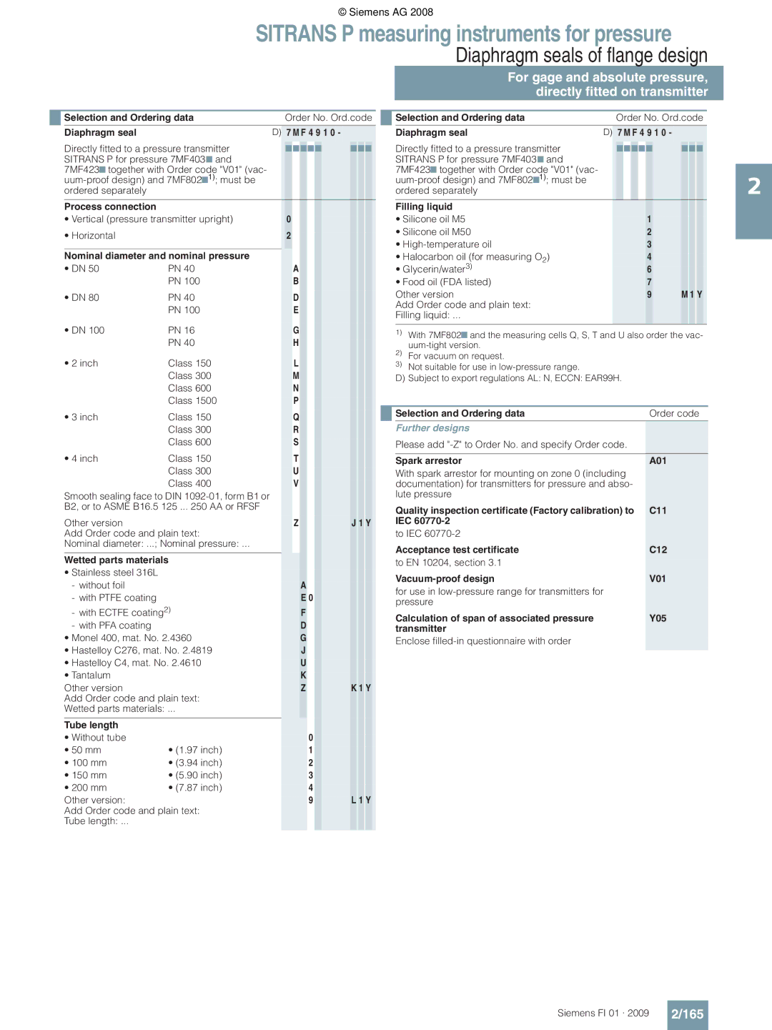 Siemens P technical specifications 165 