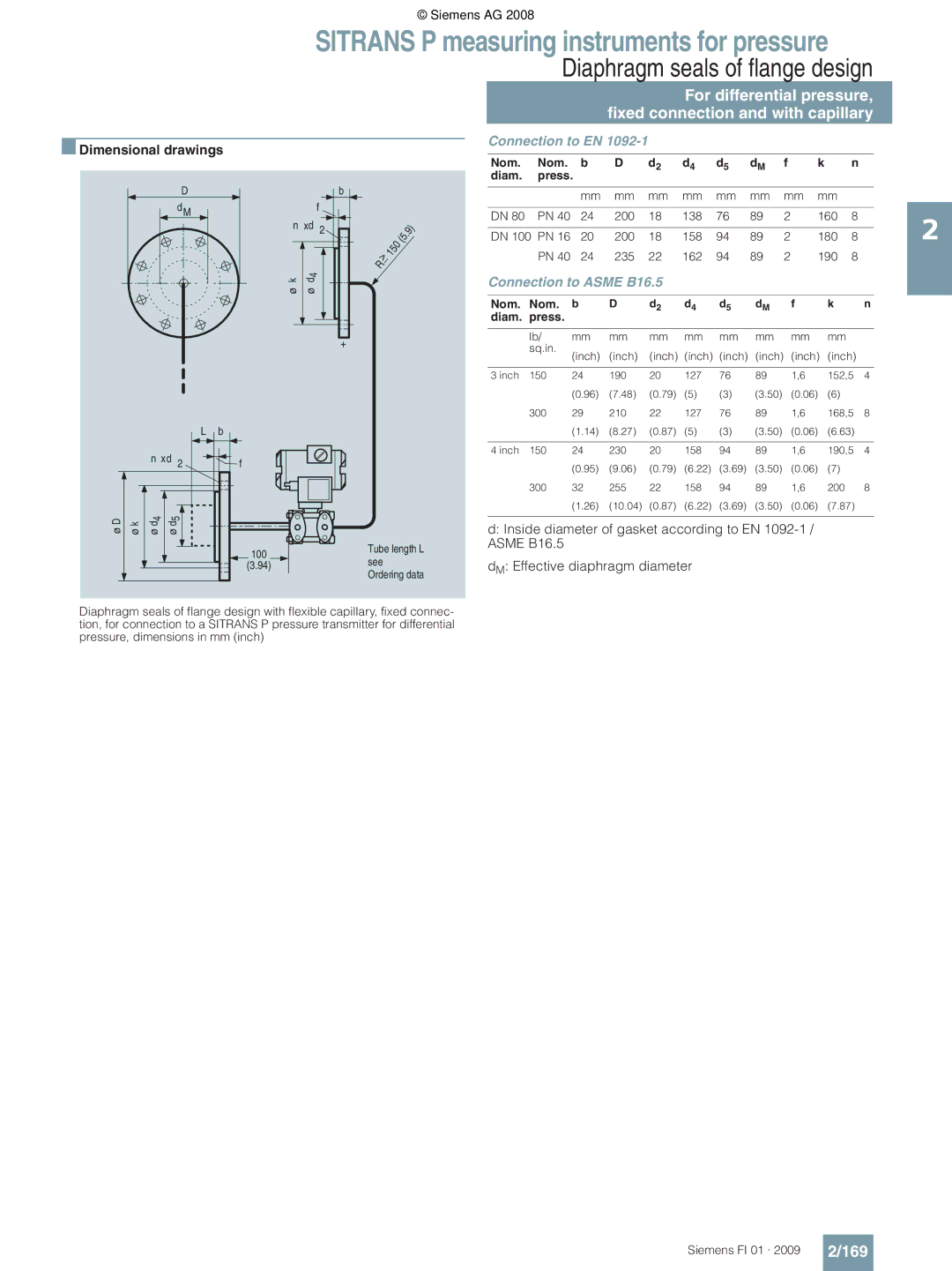 Siemens technical specifications 169, 200 138 160 DN 100 PN 158 180 235 162 190, Nom. Nom Diam. press 