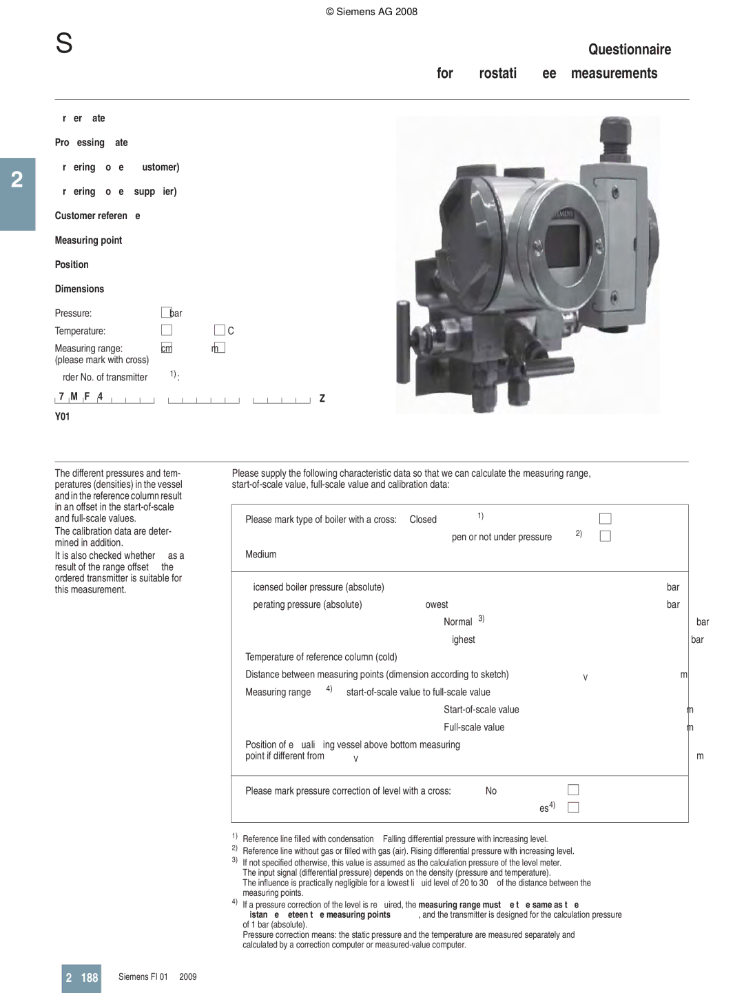 Siemens P technical specifications 188, Y01 