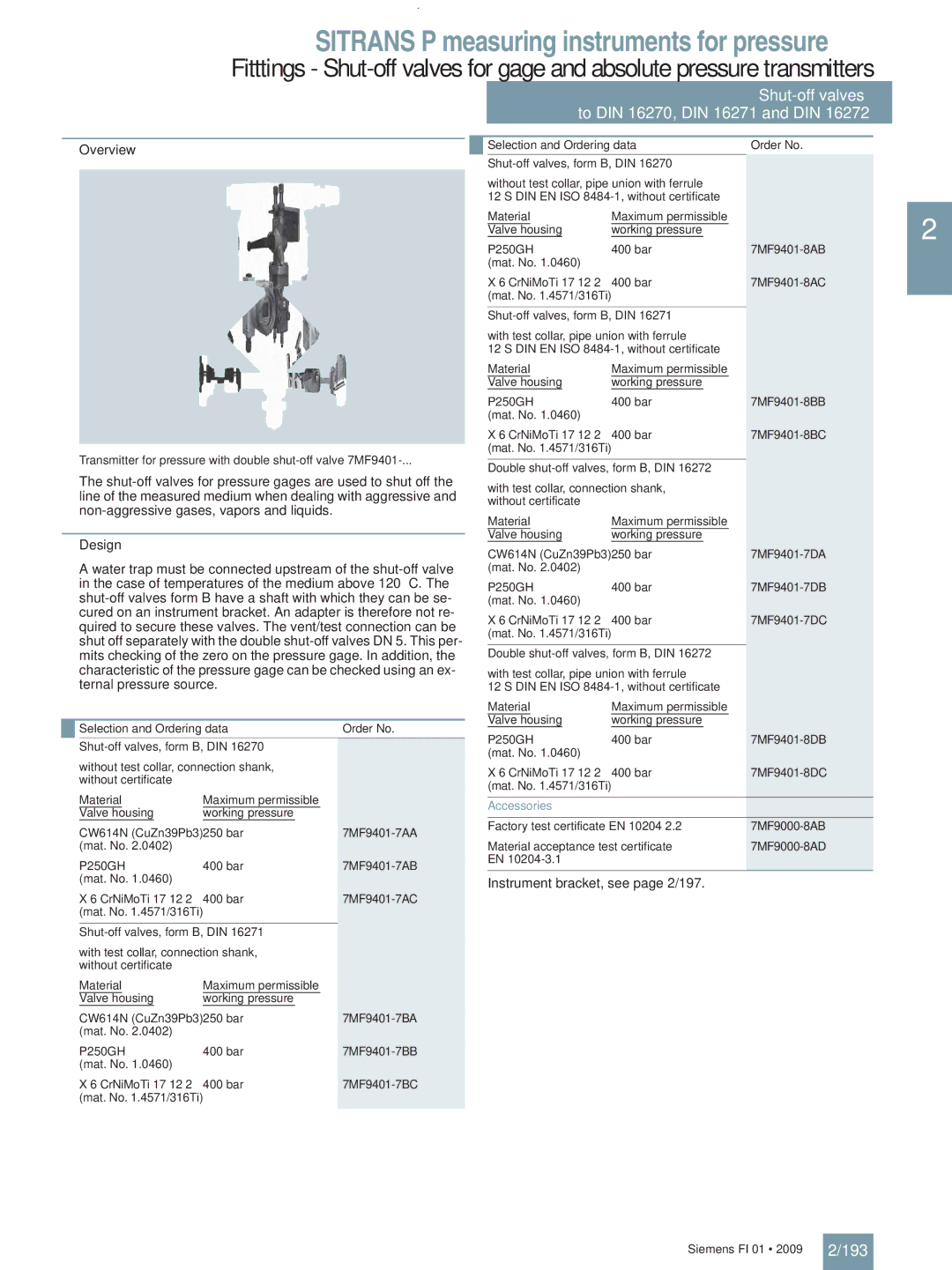 Siemens P technical specifications Shut-off valves to DIN 16270, DIN 16271 and DIN, 193 