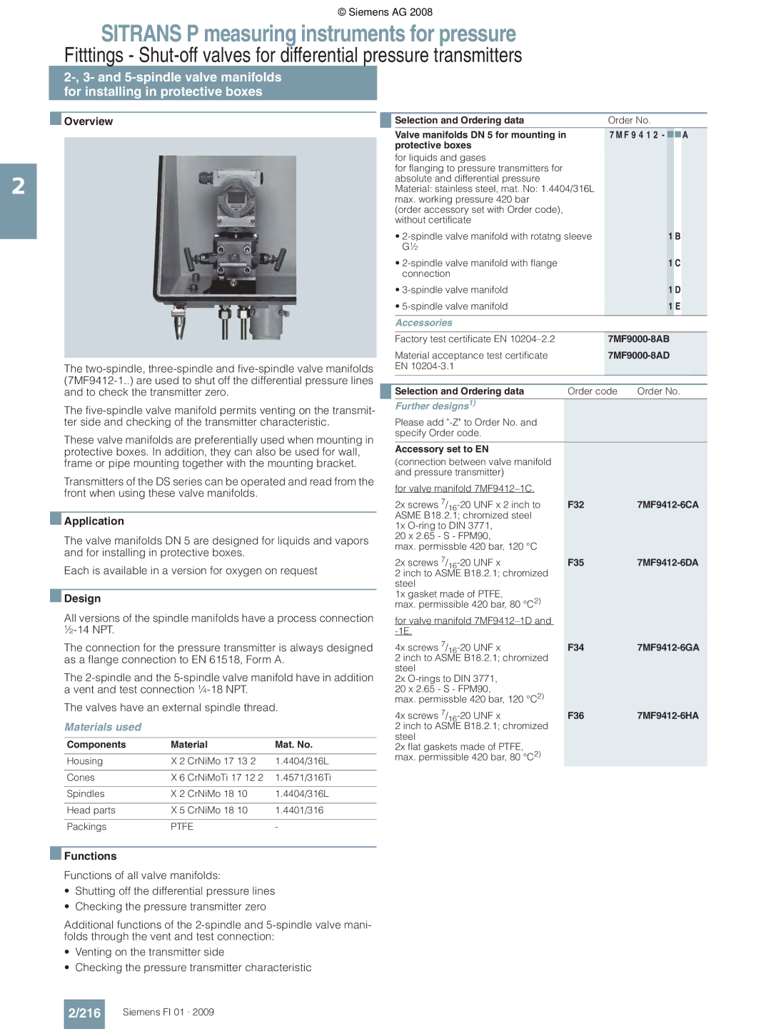 Siemens P technical specifications 216, Functions 