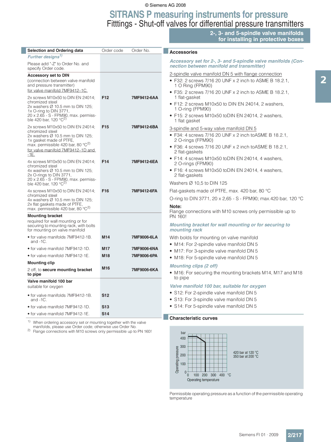 Siemens P technical specifications 217, Mounting clips 2 off 