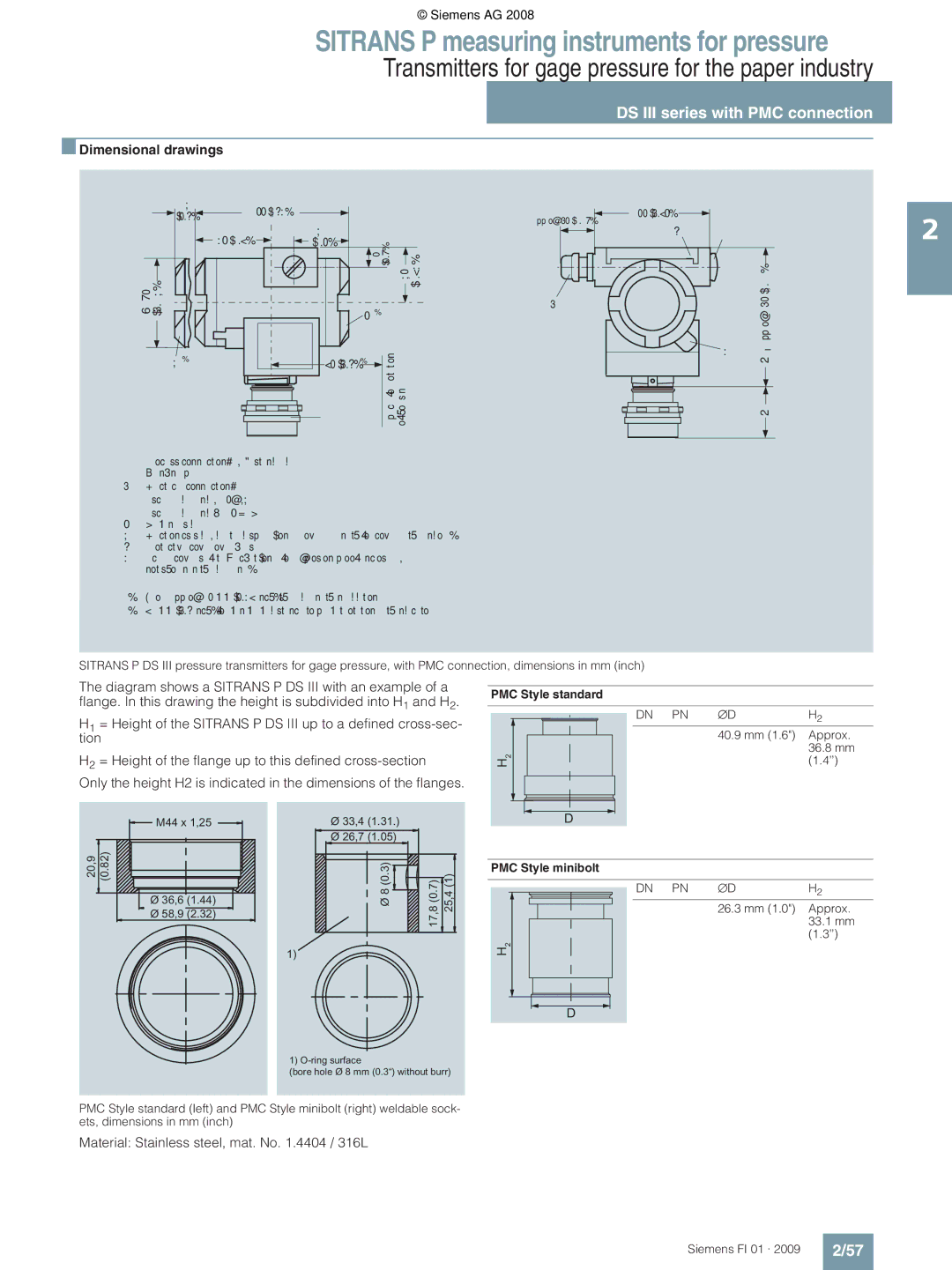 Siemens technical specifications PMC Style standard, mm Approx 36.8 mm, PMC Style minibolt, mm Approx 33.1 mm 