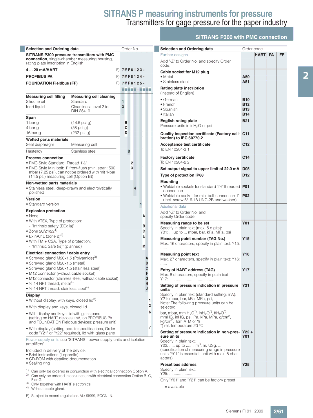 Siemens P technical specifications Y22 + Sure units Y01 