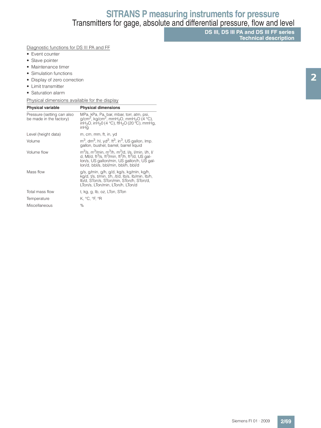 Siemens P technical specifications Temperature F, R Miscellaneous Siemens FI 01 · 