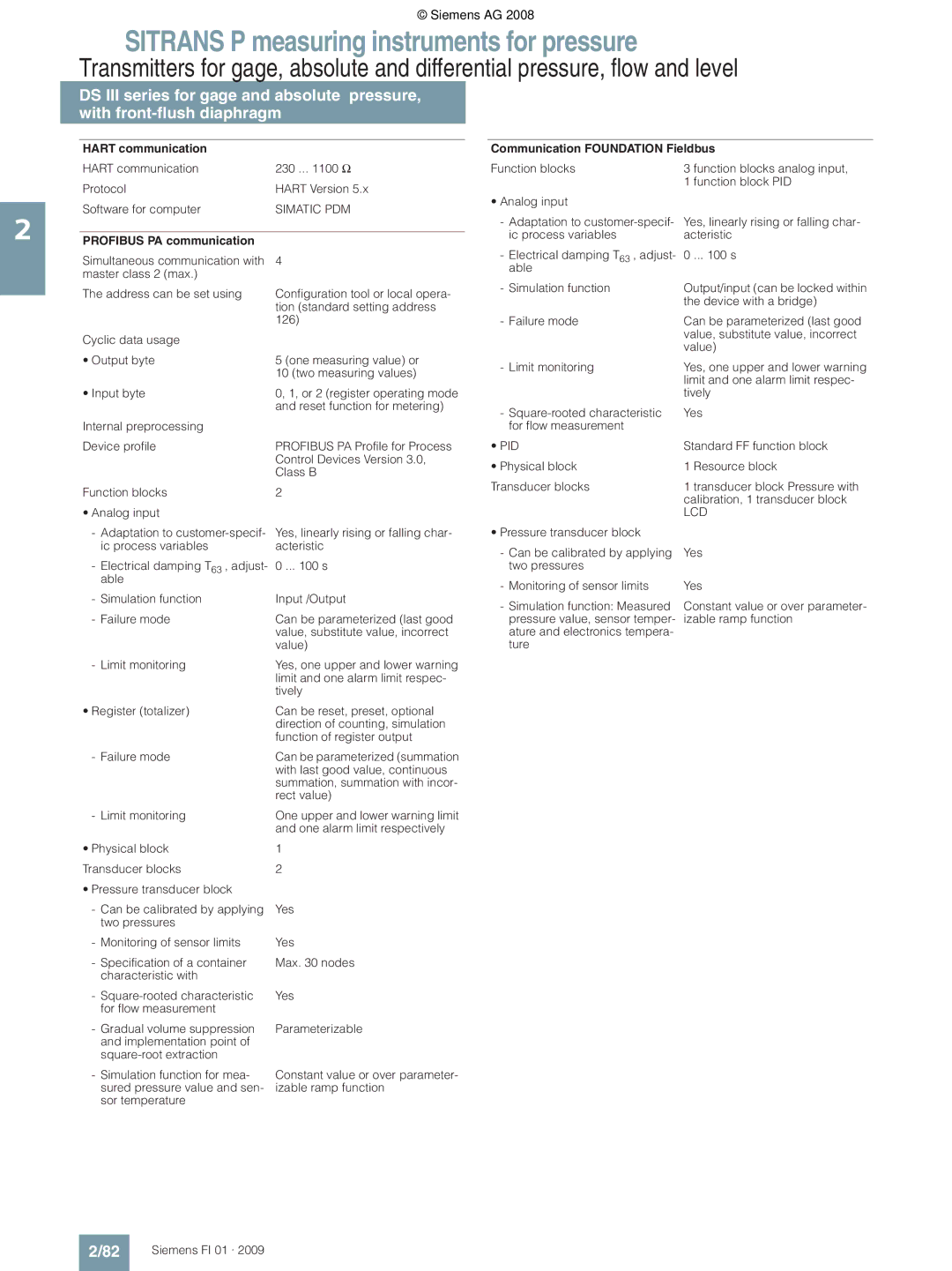 Siemens P technical specifications Hart communication 