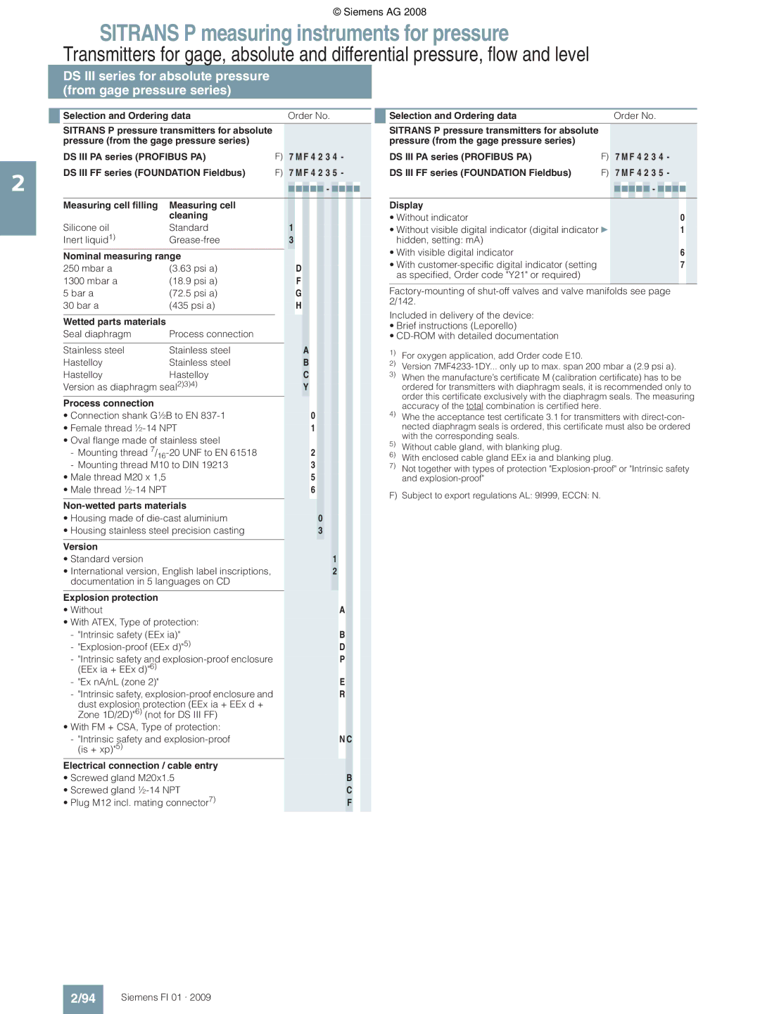 Siemens technical specifications Mbar a Psi a Bar a, Hidden, setting mA With visible digital indicator 