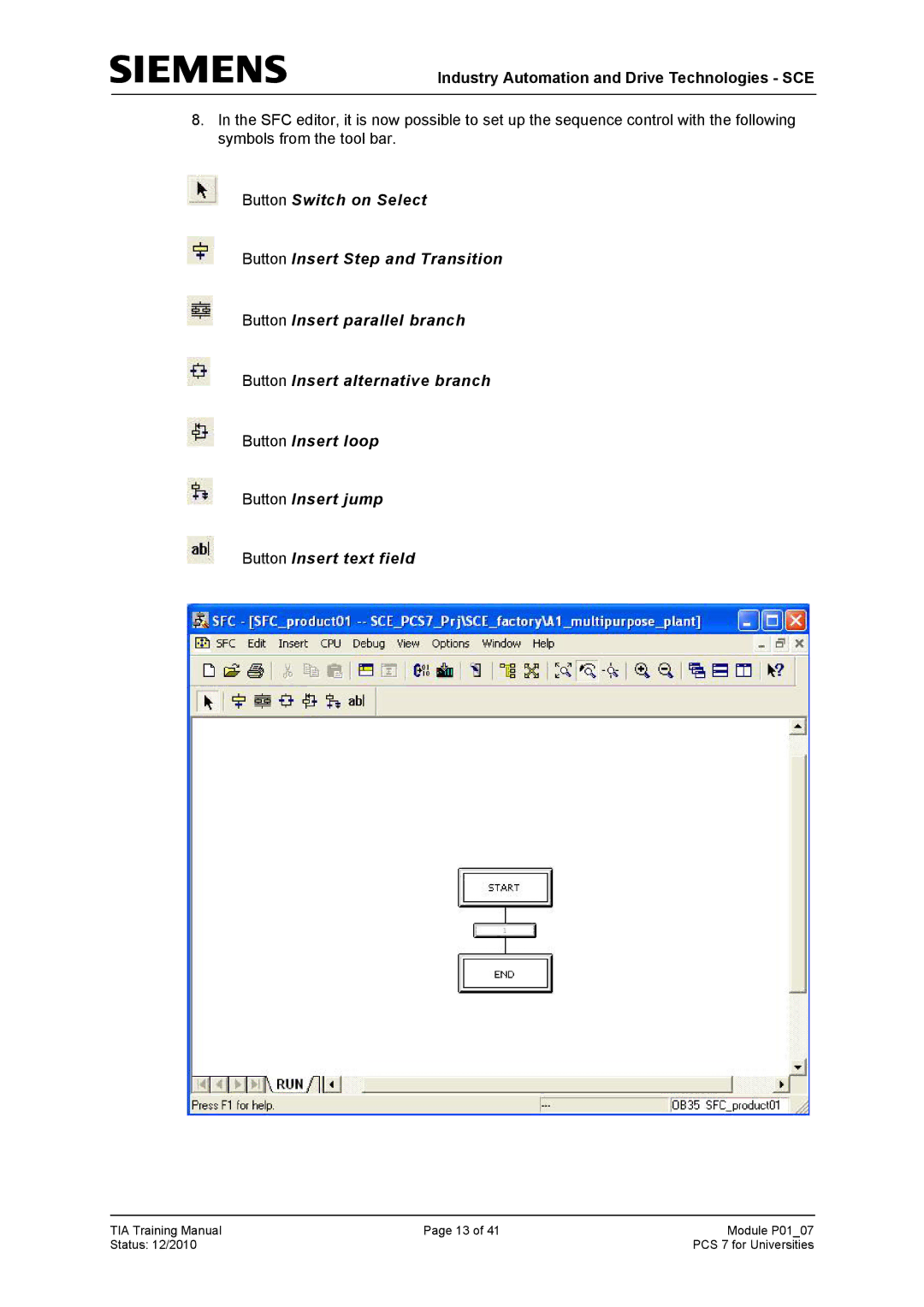 Siemens P01-07 manual Industry Automation and Drive Technologies SCE 