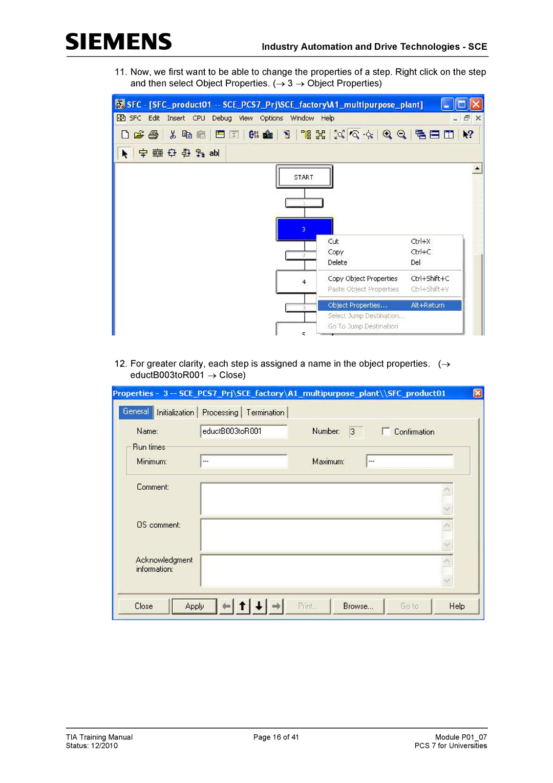 Siemens P01-07 manual Industry Automation and Drive Technologies SCE 