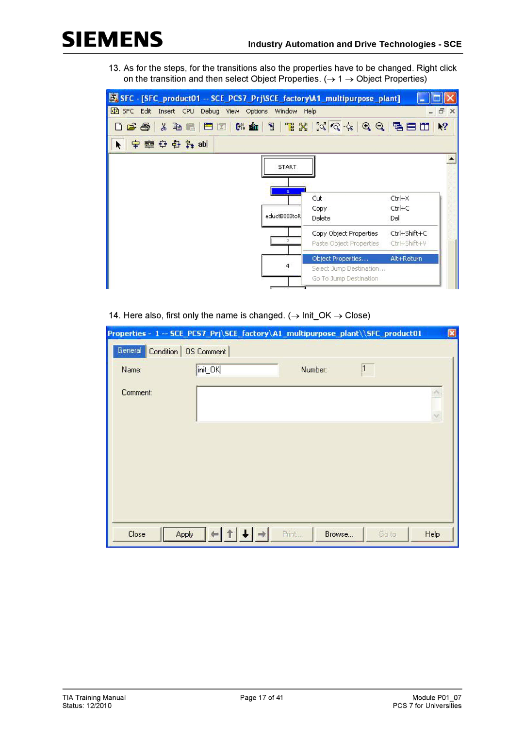 Siemens P01-07 manual Industry Automation and Drive Technologies SCE 