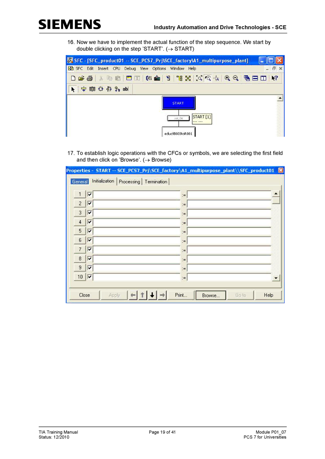 Siemens P01-07 manual Industry Automation and Drive Technologies SCE 