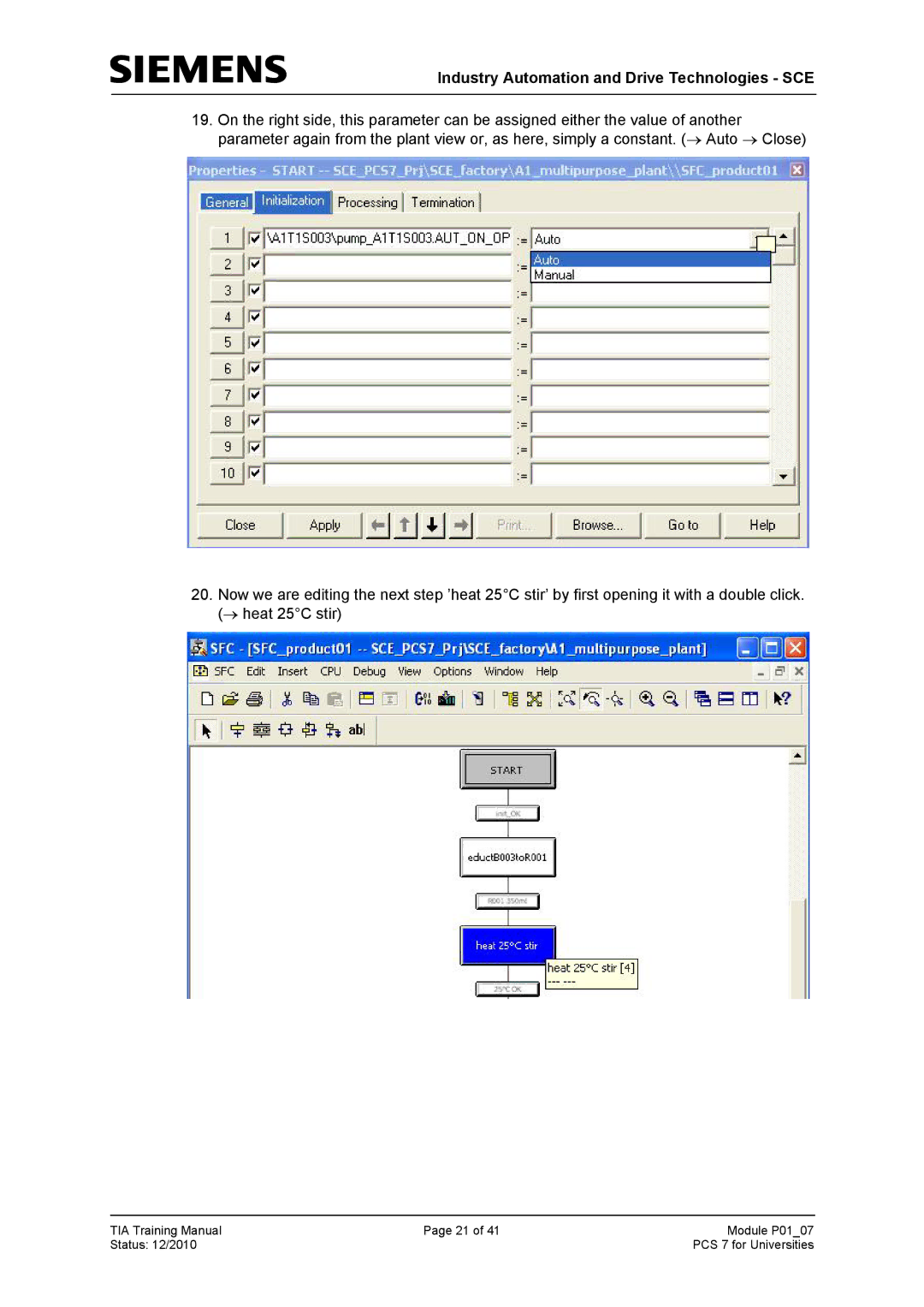 Siemens P01-07 manual Industry Automation and Drive Technologies SCE 