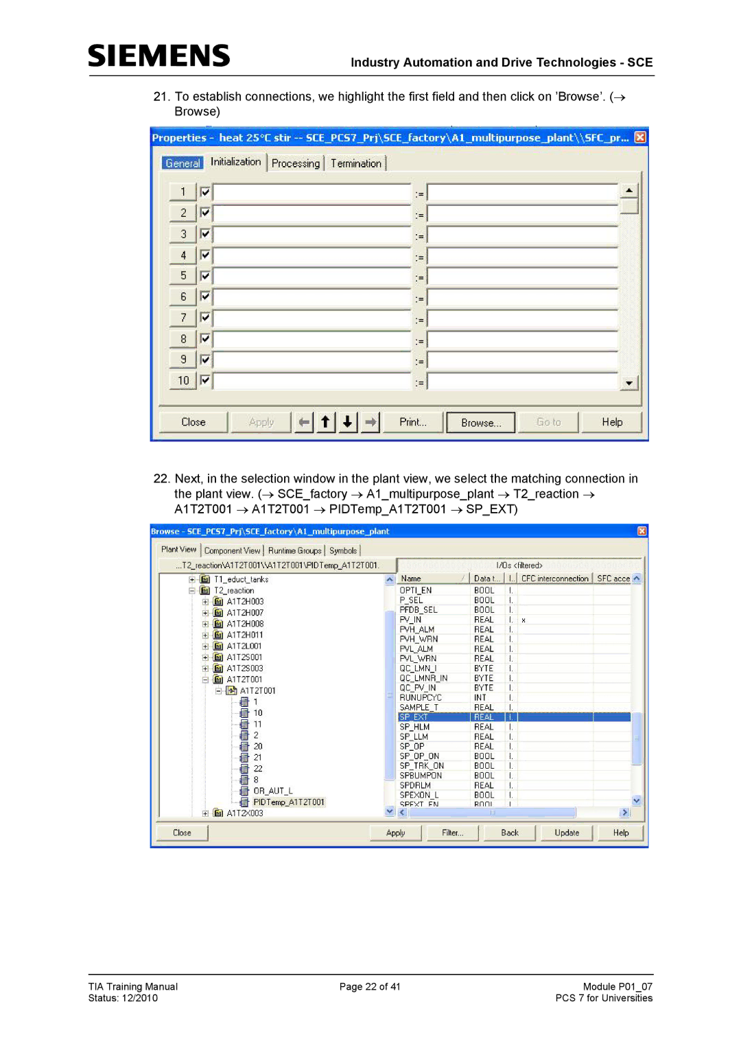 Siemens P01-07 manual Industry Automation and Drive Technologies SCE 