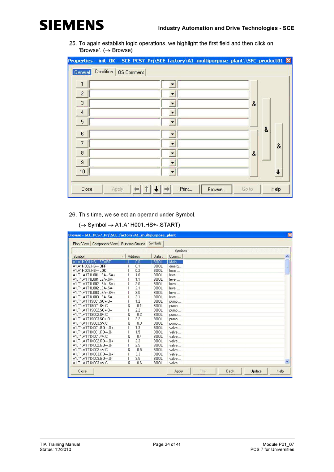 Siemens P01-07 manual Industry Automation and Drive Technologies SCE 