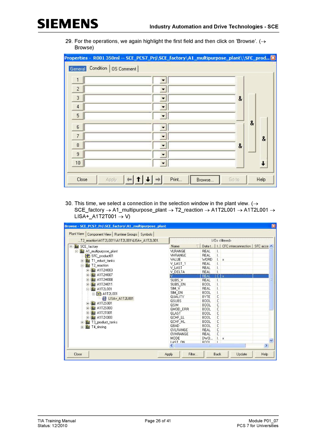 Siemens P01-07 manual Industry Automation and Drive Technologies SCE 