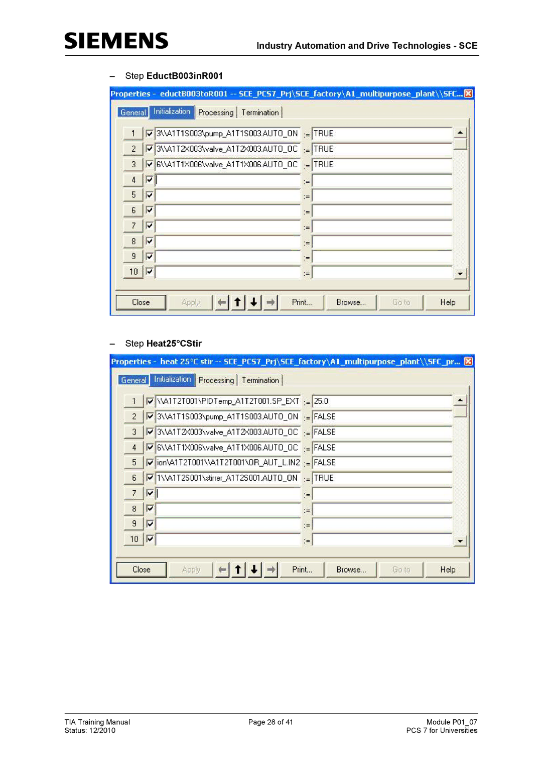 Siemens P01-07 manual TIA Training Manual Module P0107 Status 12/2010 